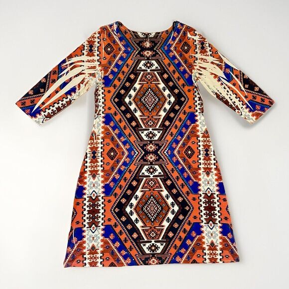 Boho Dress Women size 1X Resort Aztec Print Cruise travel  Stretchy Lightweight - Picture 1 of 7